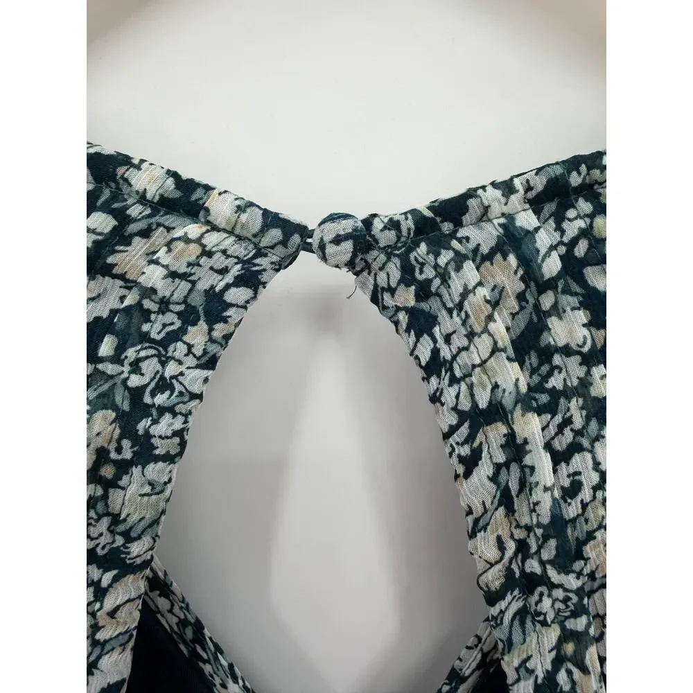 Abercrombie & Fitch Floral Open Back Pleated Mini Dress Teal Long Sleeve XXS